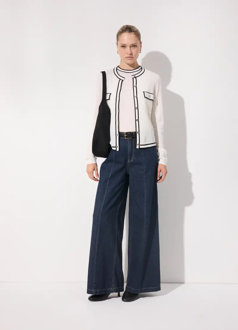 Cardigan Tricot In Misto Lana Donna, Unisex, Bianco