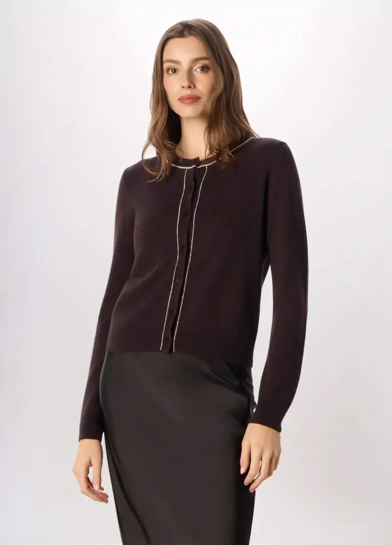 Cardigan Tricot In Pura Lana Donna, Marrone scuro