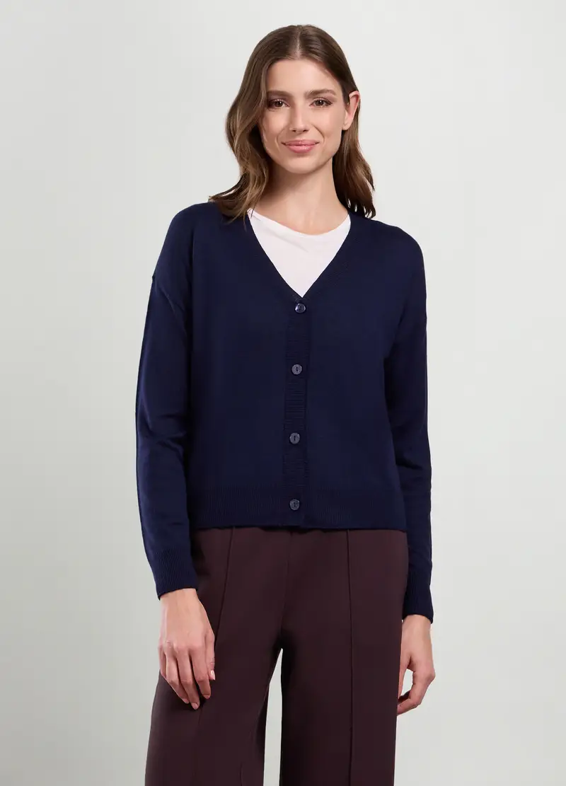 Cardigan Tricot Misto Cashmere Donna, Blu scuro