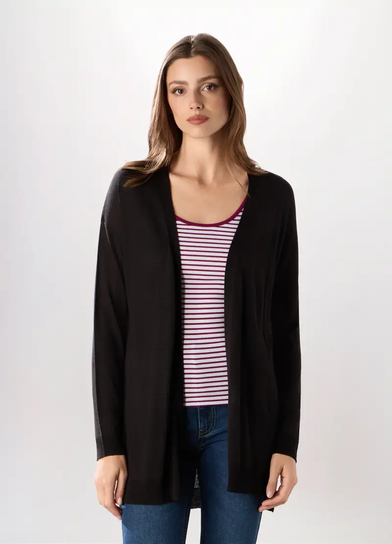 Cardigan Tricot Misto Viscosa Donna, Nero