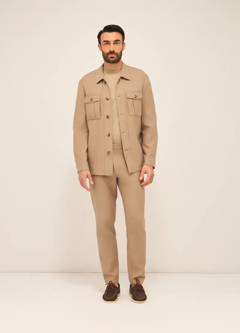 Chore Jacket In Misto Cotone E Lino Uomo, Marrone ecru