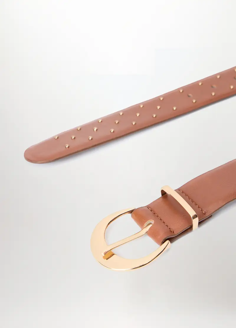 Cintura Borchiata In Ecopelle Donna, Marrone chiaro miniatura 2