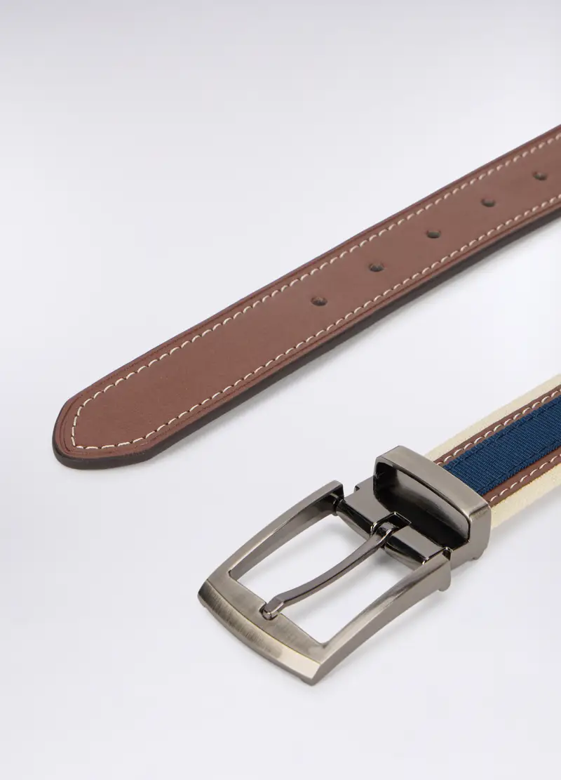 Cintura Con Inserto In Pelle Uomo, Blu/Marrone miniatura 2