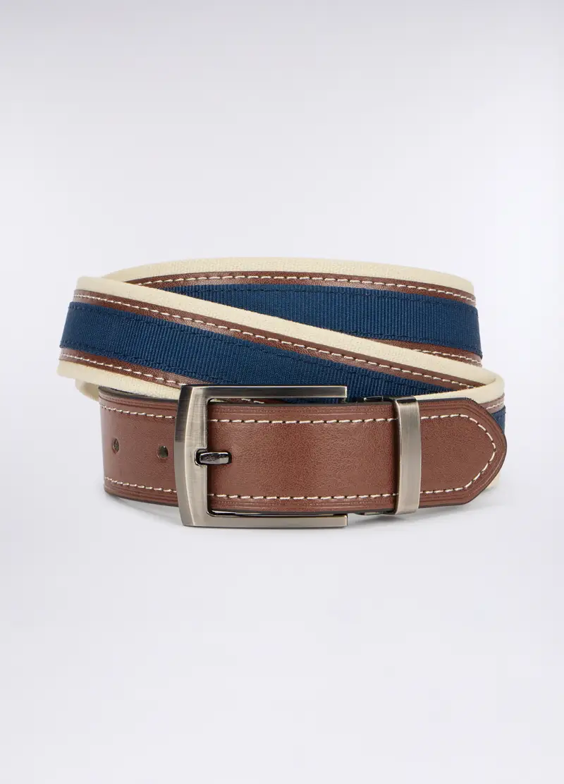 Cintura Con Inserto In Pelle Uomo, Blu/Marrone