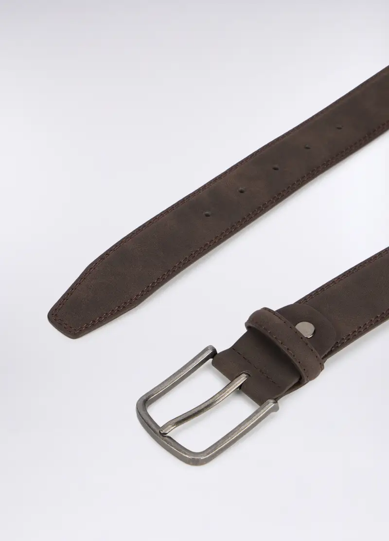 Cintura In Ecopelle Scamosciata Uomo, Marrone cioccolato miniatura 2