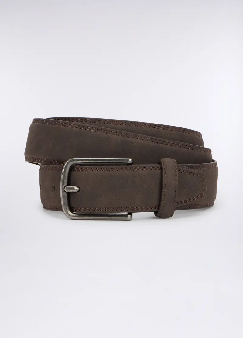 Cintura In Ecopelle Scamosciata Uomo, Marrone cioccolato