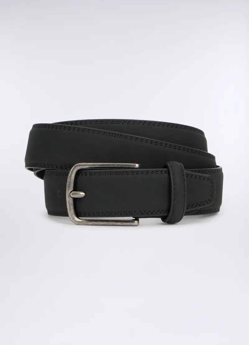 Cintura In Ecopelle Scamosciata Uomo, Nero