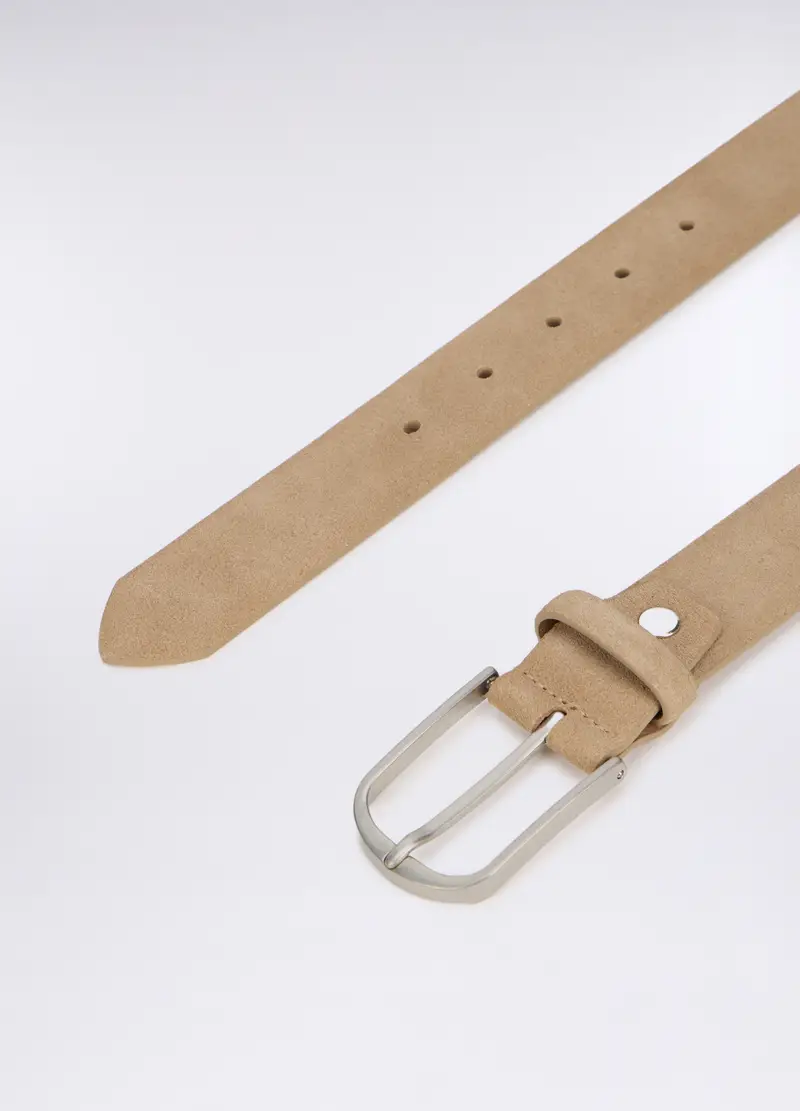Cintura In Suede Con Fibbia Ovale Uomo, Beige miniatura 2