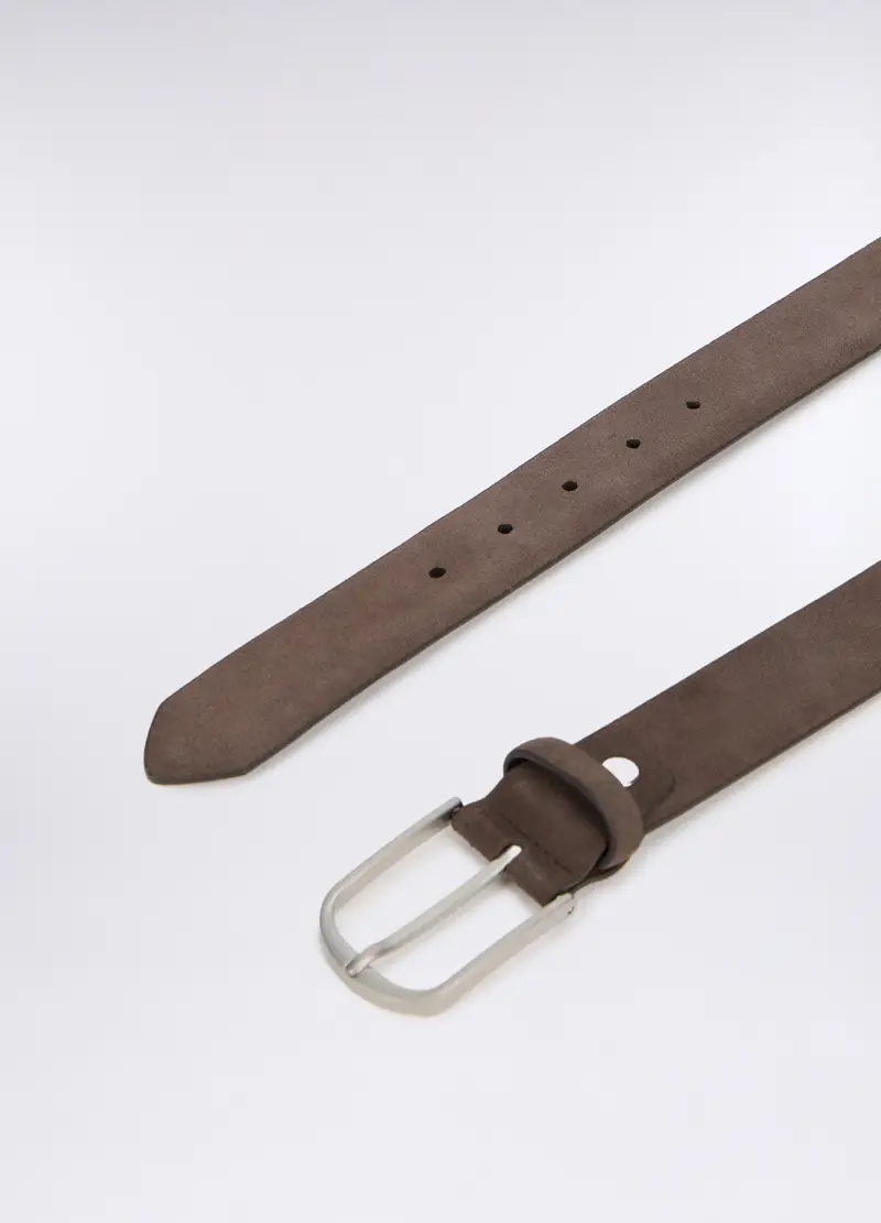 Cintura In Suede Con Fibbia Ovale Uomo, Marrone cioccolato miniatura 2