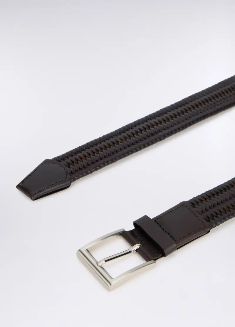 Cintura In Vera Pelle Intrecciata Uomo, Nero miniatura 2