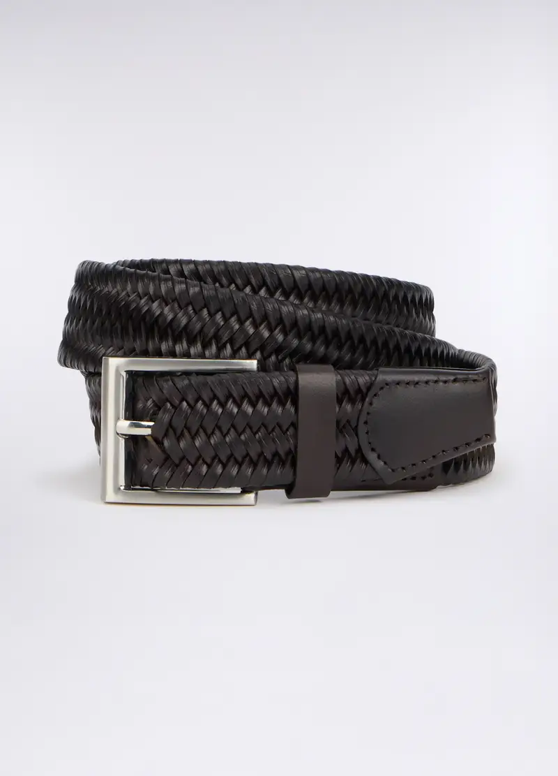 Cintura In Vera Pelle Intrecciata Uomo, Nero