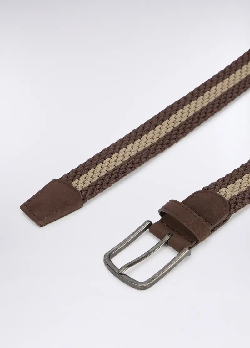 Cintura Intrecciata Bicolore Uomo, Marrone beige miniatura 2