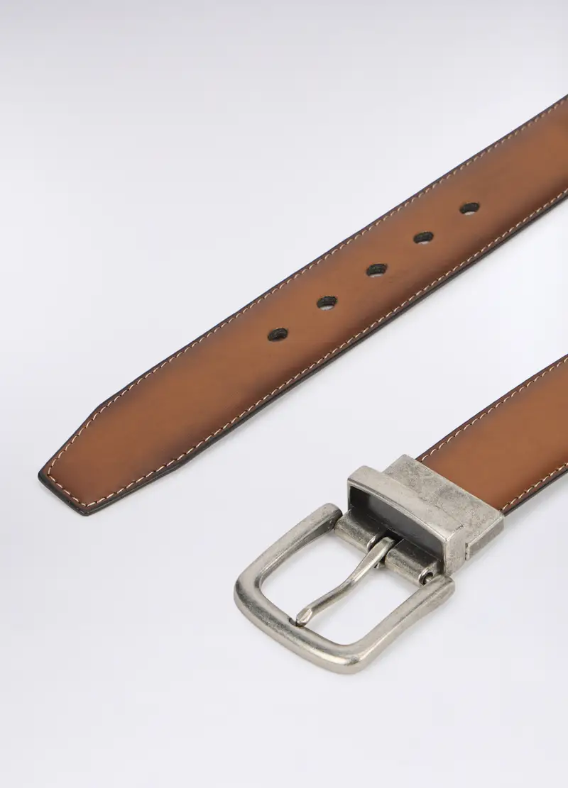 Cintura Reversibile In Ecopelle Uomo, Marrone cognac miniatura 2