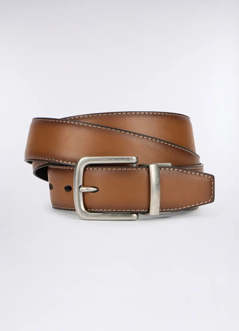 Cintura Reversibile In Ecopelle Uomo, Marrone cognac