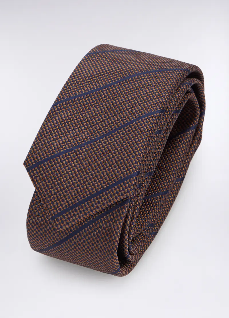 Cravatta Slim Con Micromotivo Uomo, Blu/Marrone miniatura 2