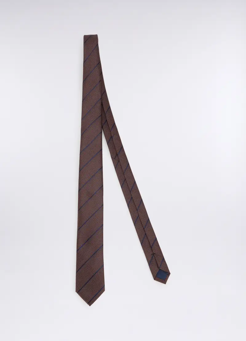 Cravatta Slim Con Micromotivo Uomo, Blu/Marrone