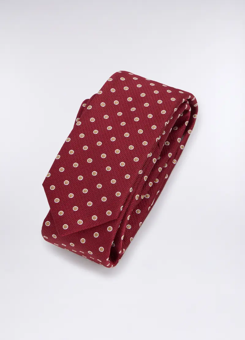 Cravatta Slim Con Pois Uomo, Rosso ciliegia miniatura 2