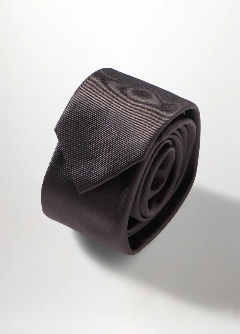 Cravatta Slim Effetto Twill Uomo, Marrone testa di moro miniatura 2