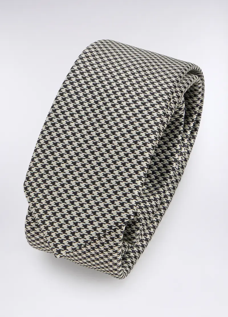 Cravatta Slim Pied-de-poule Uomo, Bianco/Nero miniatura 2