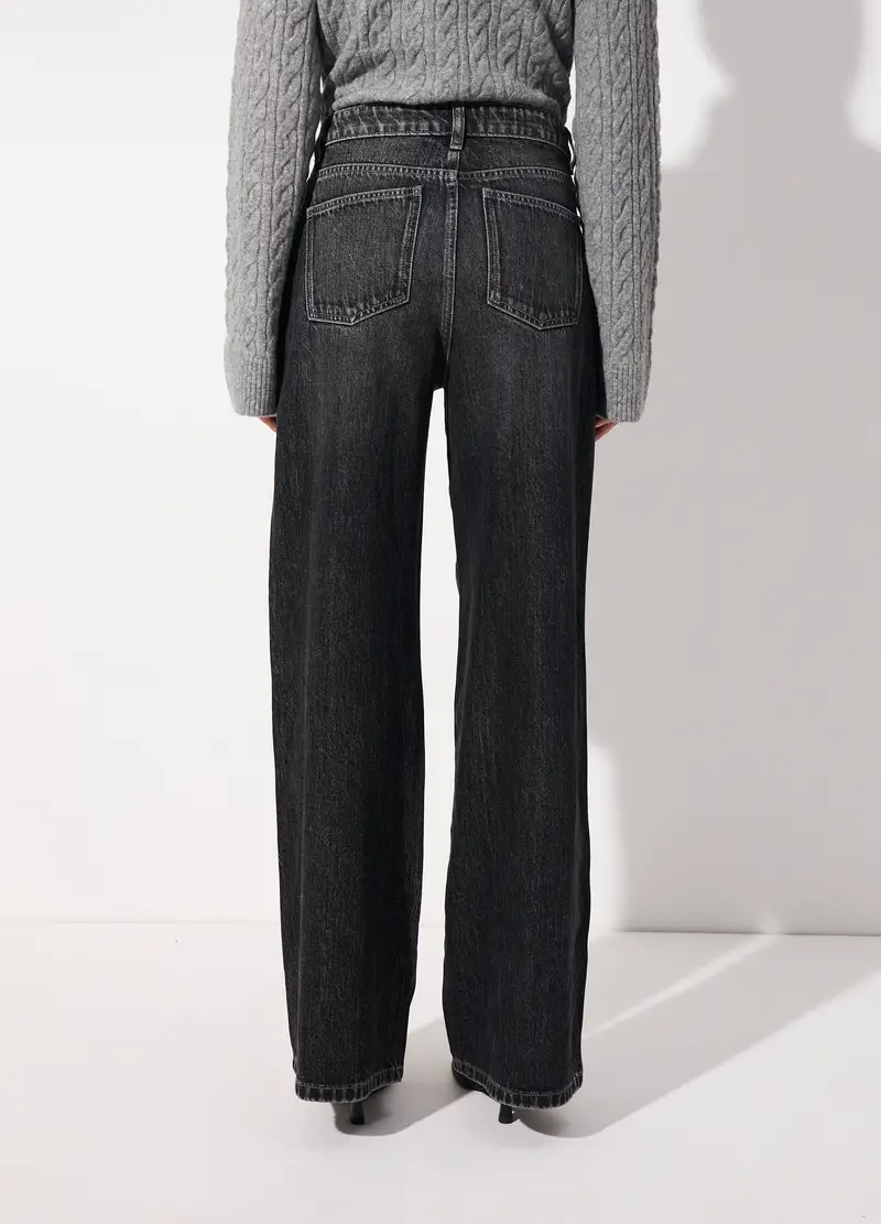 Denim Wide Leg In Cotone Misto Lyocell Donna, Unisex, Grigio scuro miniatura 3