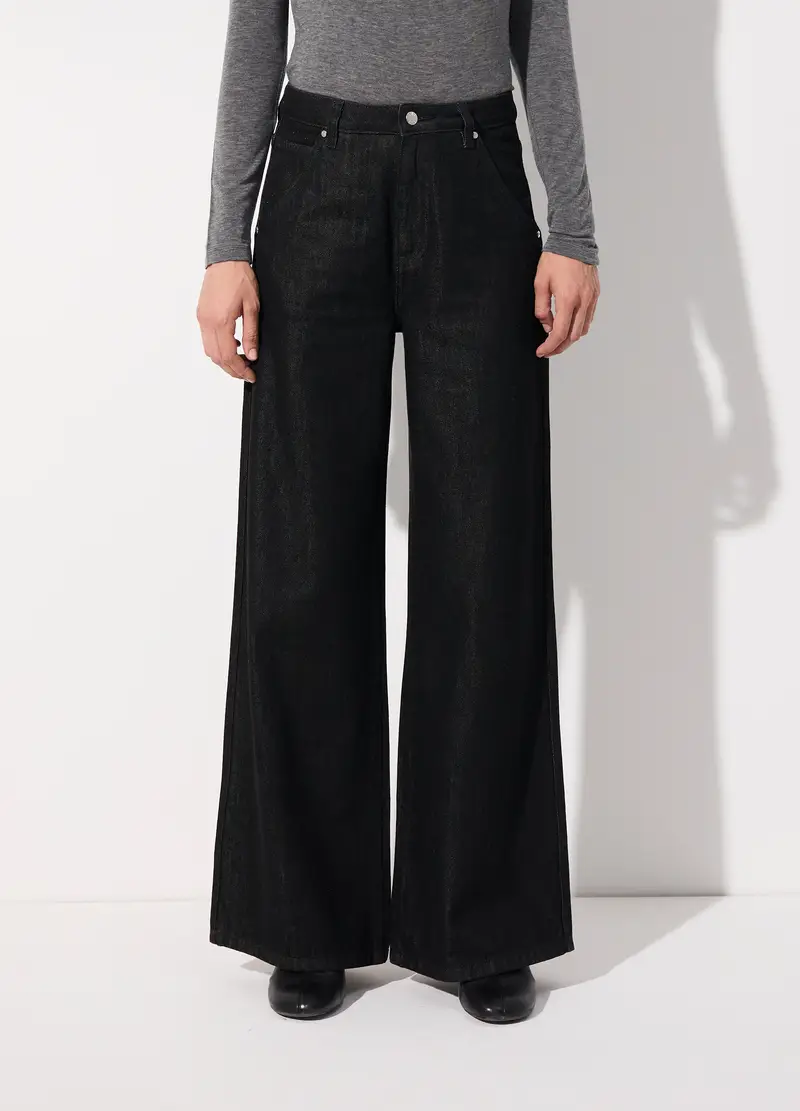 Denim Wide Leg In Cotone Misto Lyocell Donna, Unisex, Nero miniatura 2