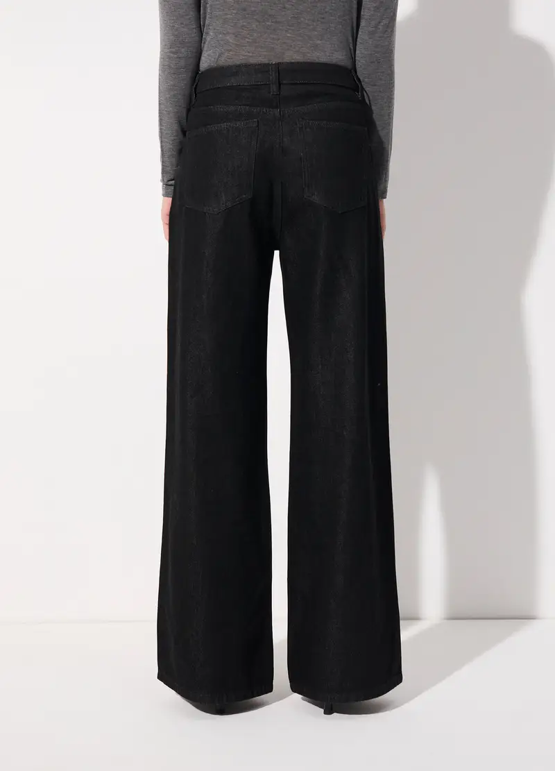 Denim Wide Leg In Cotone Misto Lyocell Donna, Unisex, Nero miniatura 3