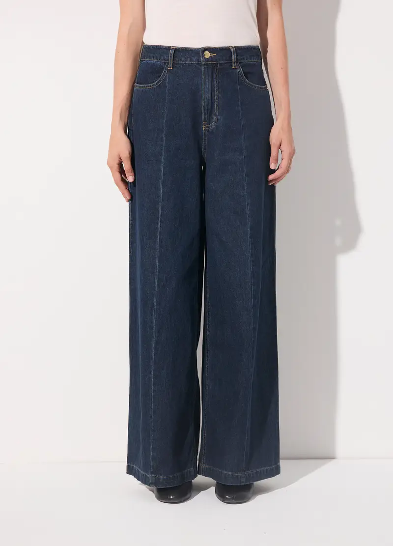 Denim Wide Leg In Puro Cotone Donna, Unisex, Blu scuro miniatura 2