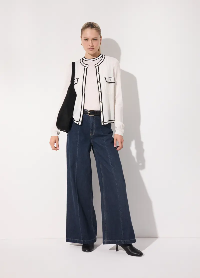 Denim Wide Leg In Puro Cotone Donna, Unisex, Blu scuro