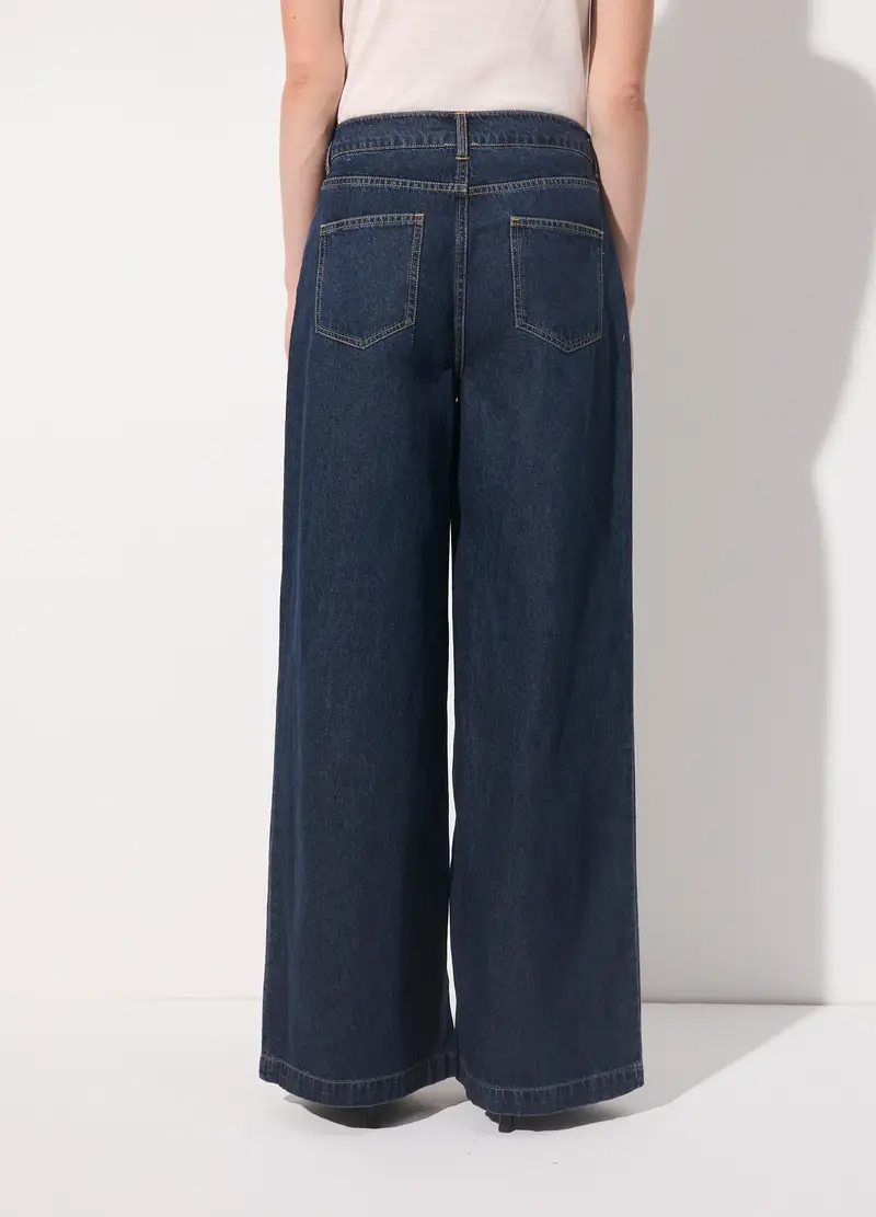Denim Wide Leg In Puro Cotone Donna, Unisex, Blu scuro miniatura 3