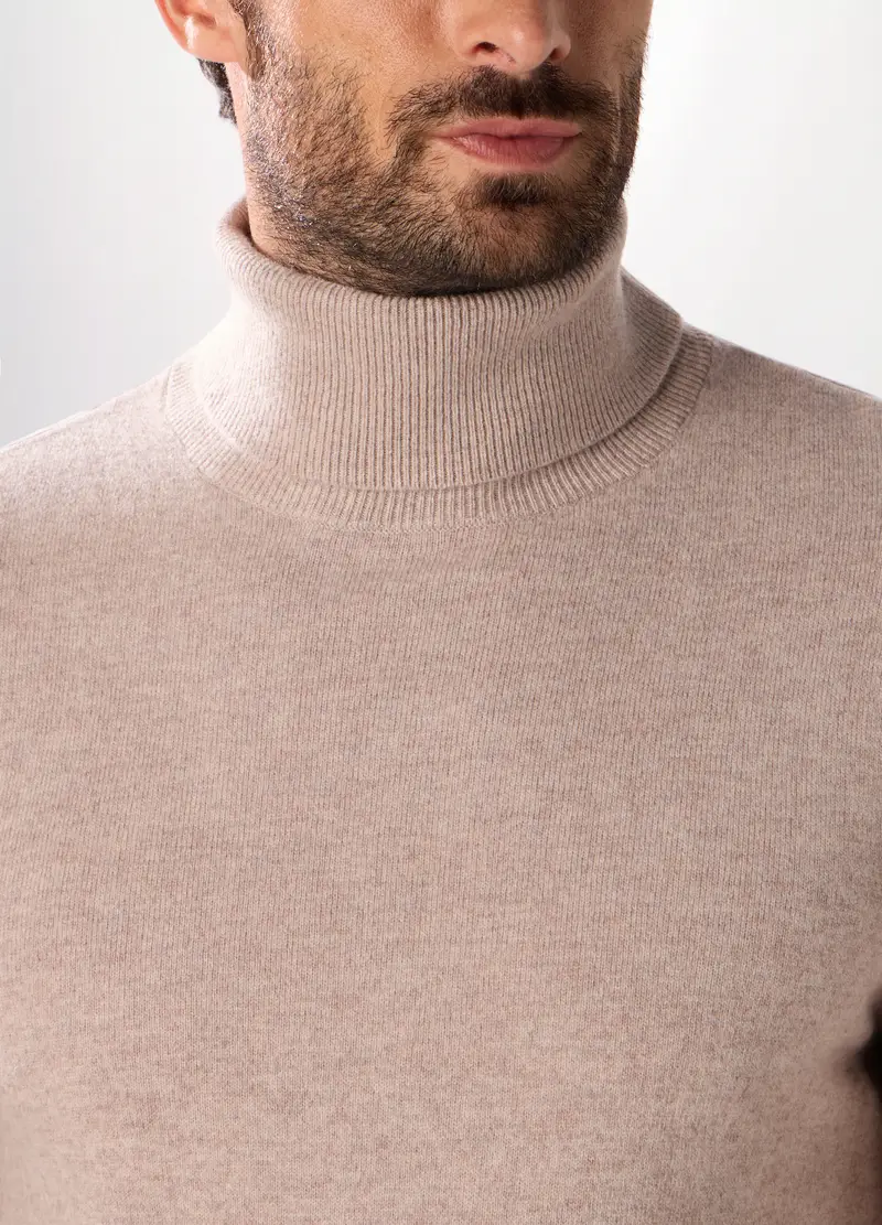 Dolcevita A Maniche Lunghe In Lambswool Uomo, Beige melange miniatura 3