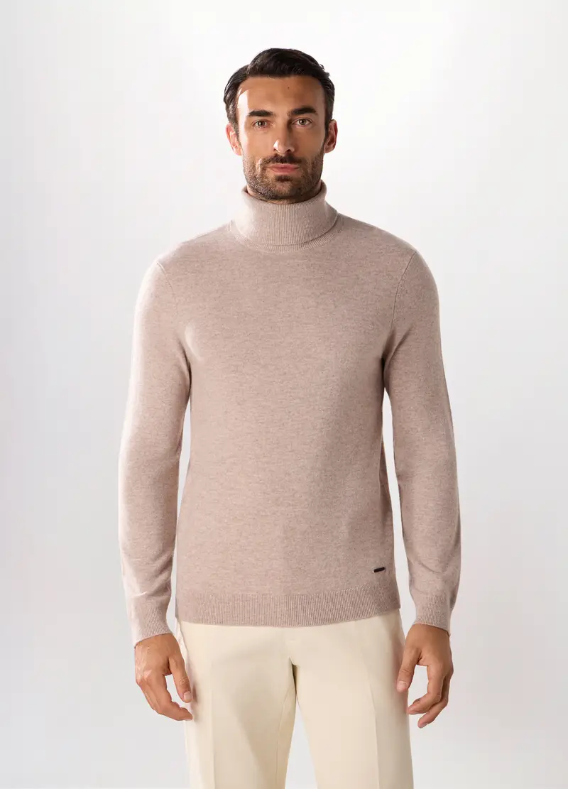 Dolcevita A Maniche Lunghe In Lambswool Uomo, Beige melange