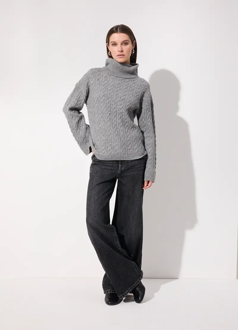 Dolcevita In Misto Lana A Trecce Donna, Unisex, Grigio melange