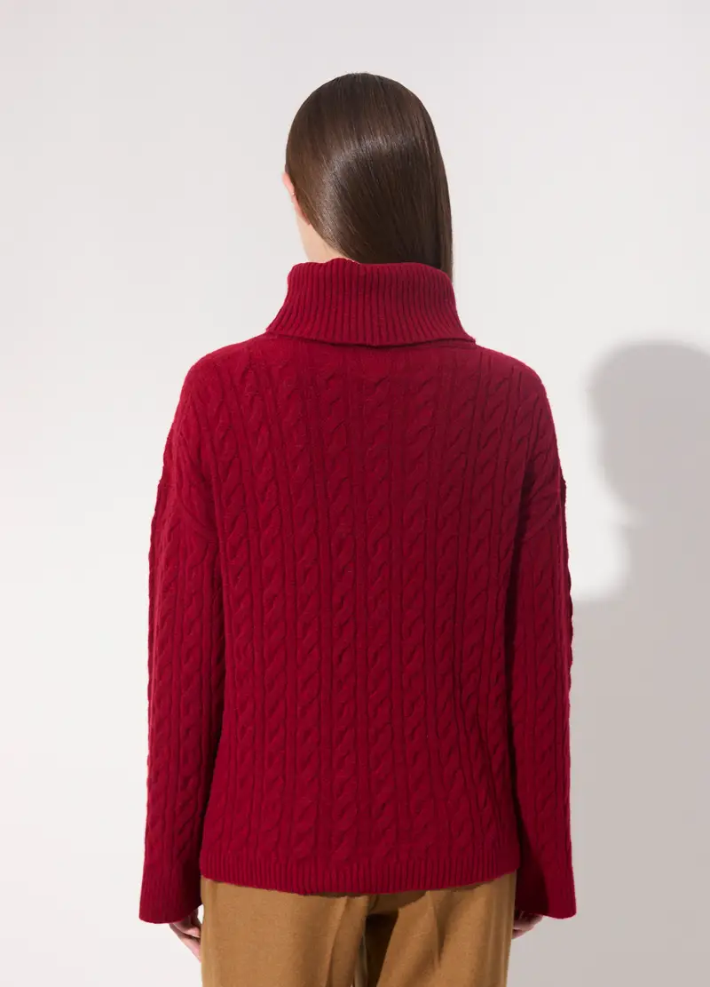 Dolcevita In Misto Lana A Trecce Donna, Unisex, Rosso miniatura 3