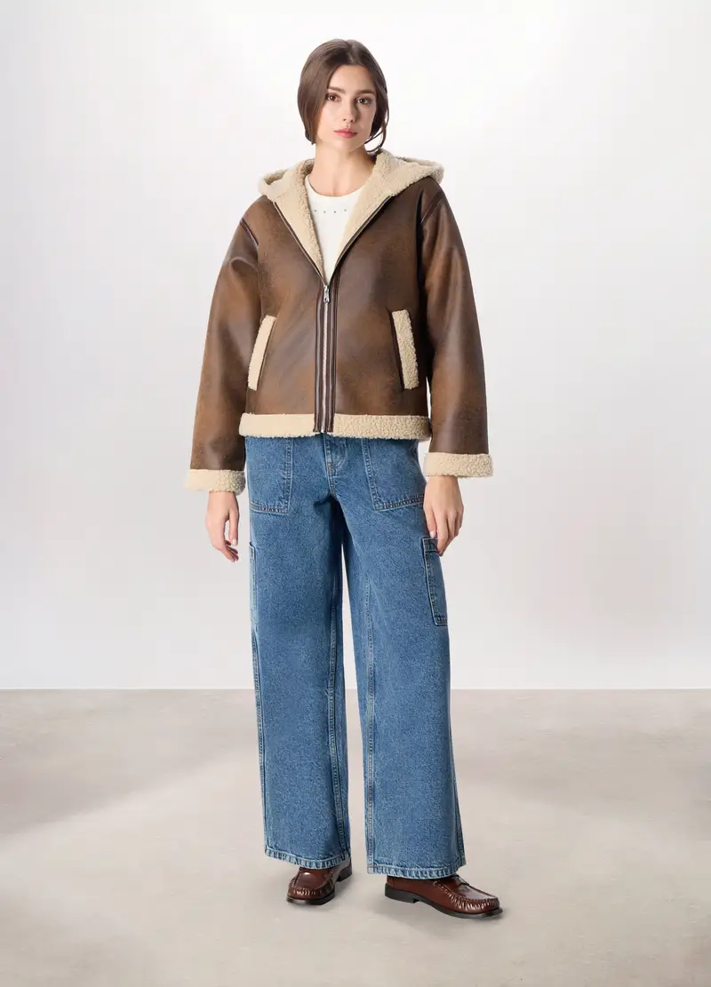 Eco Montone Con Cappuccio Donna, Marrone cioccolato