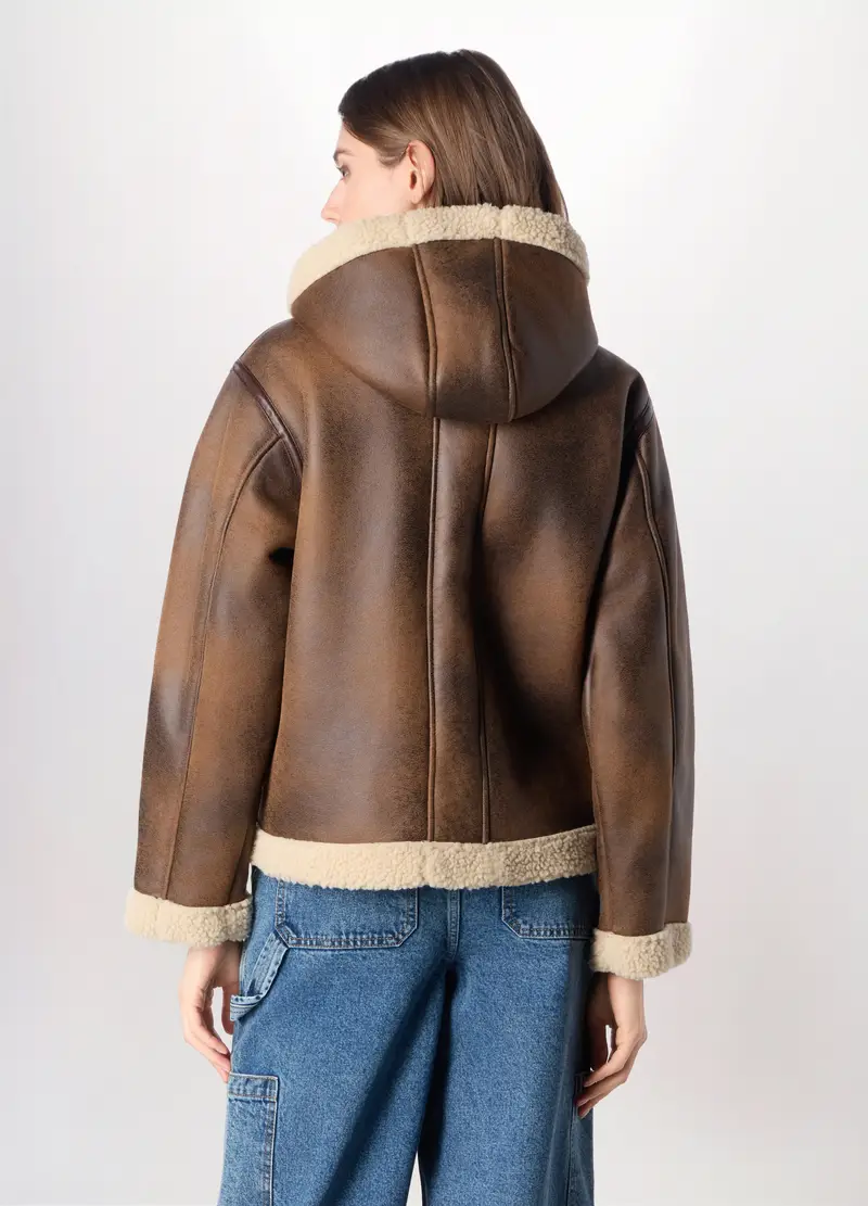 Eco Montone Con Cappuccio Donna, Marrone cioccolato miniatura 2