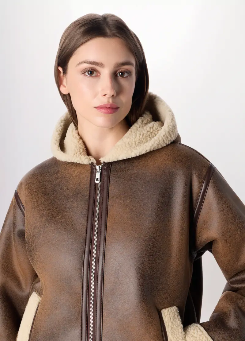 Eco Montone Con Cappuccio Donna, Marrone cioccolato miniatura 3