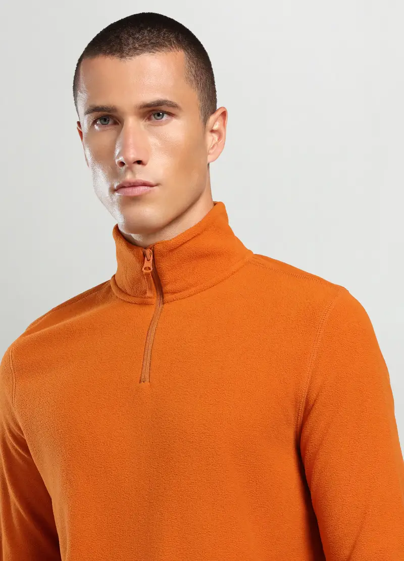 Felpa A Collo Alto Con Mezza Zip Uomo, Unisex, Arancione papaya miniatura 3