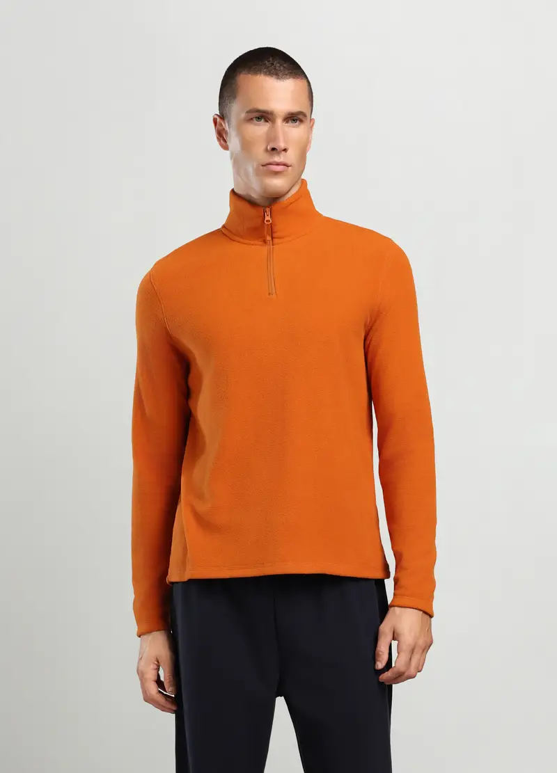 Felpa A Collo Alto Con Mezza Zip Uomo, Unisex, Arancione papaya