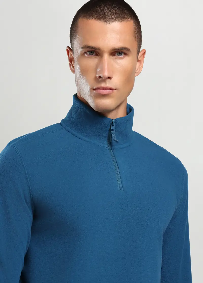 Felpa A Collo Alto Con Mezza Zip Uomo, Unisex, Azzurro cielo miniatura 3