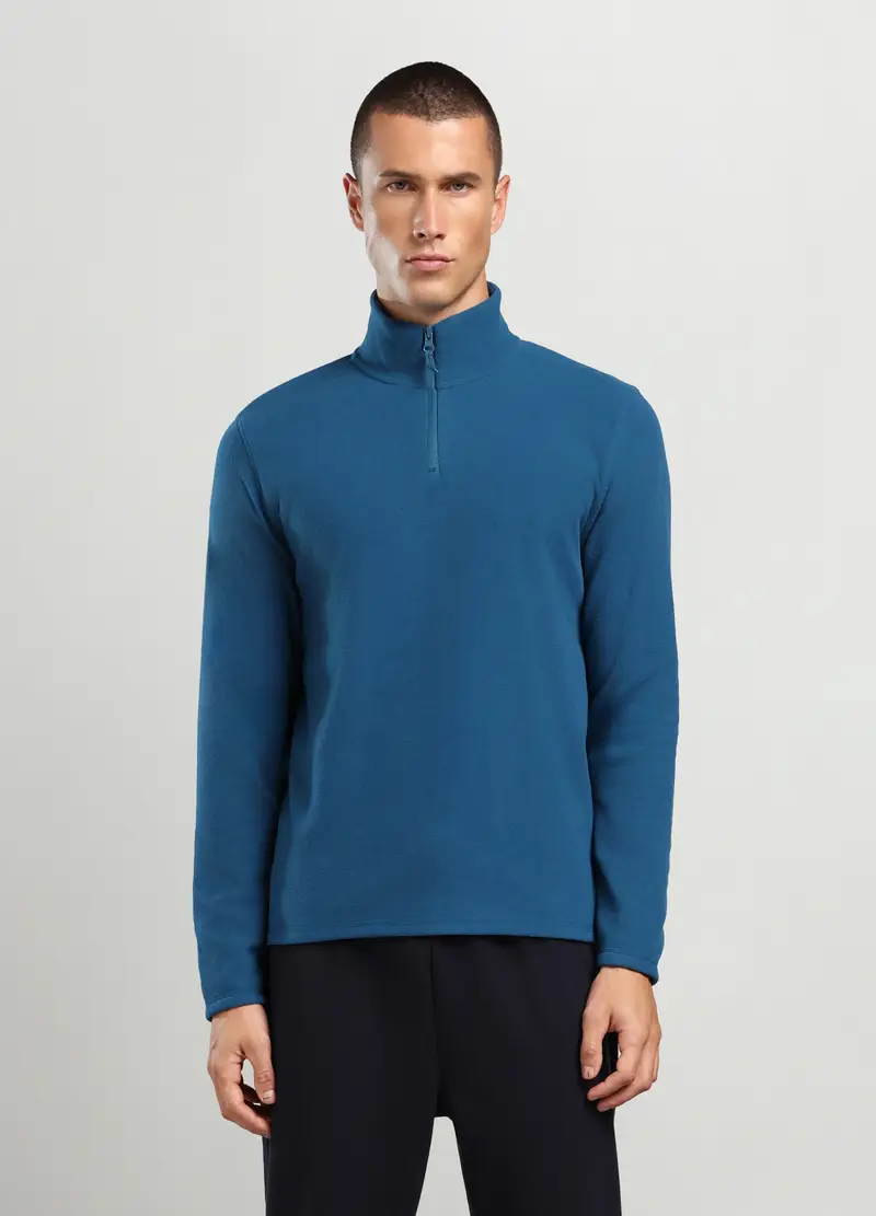 Felpa A Collo Alto Con Mezza Zip Uomo, Unisex, Azzurro cielo