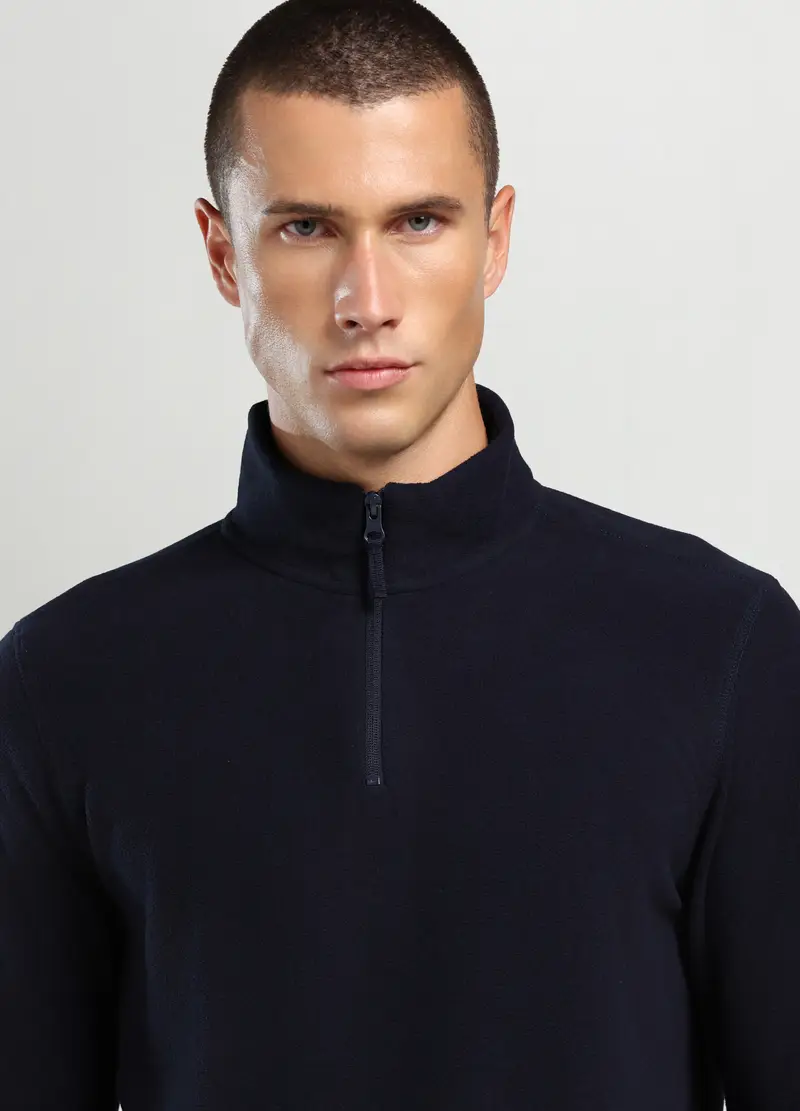 Felpa A Collo Alto Con Mezza Zip Uomo, Unisex, Blu scuro miniatura 3