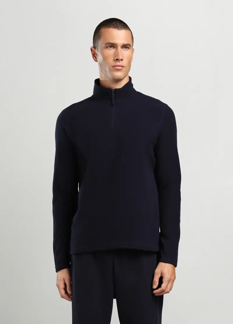 Felpa A Collo Alto Con Mezza Zip Uomo, Unisex, Blu scuro