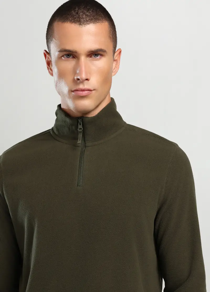 Felpa A Collo Alto Con Mezza Zip Uomo, Unisex, Marrone fango miniatura 3