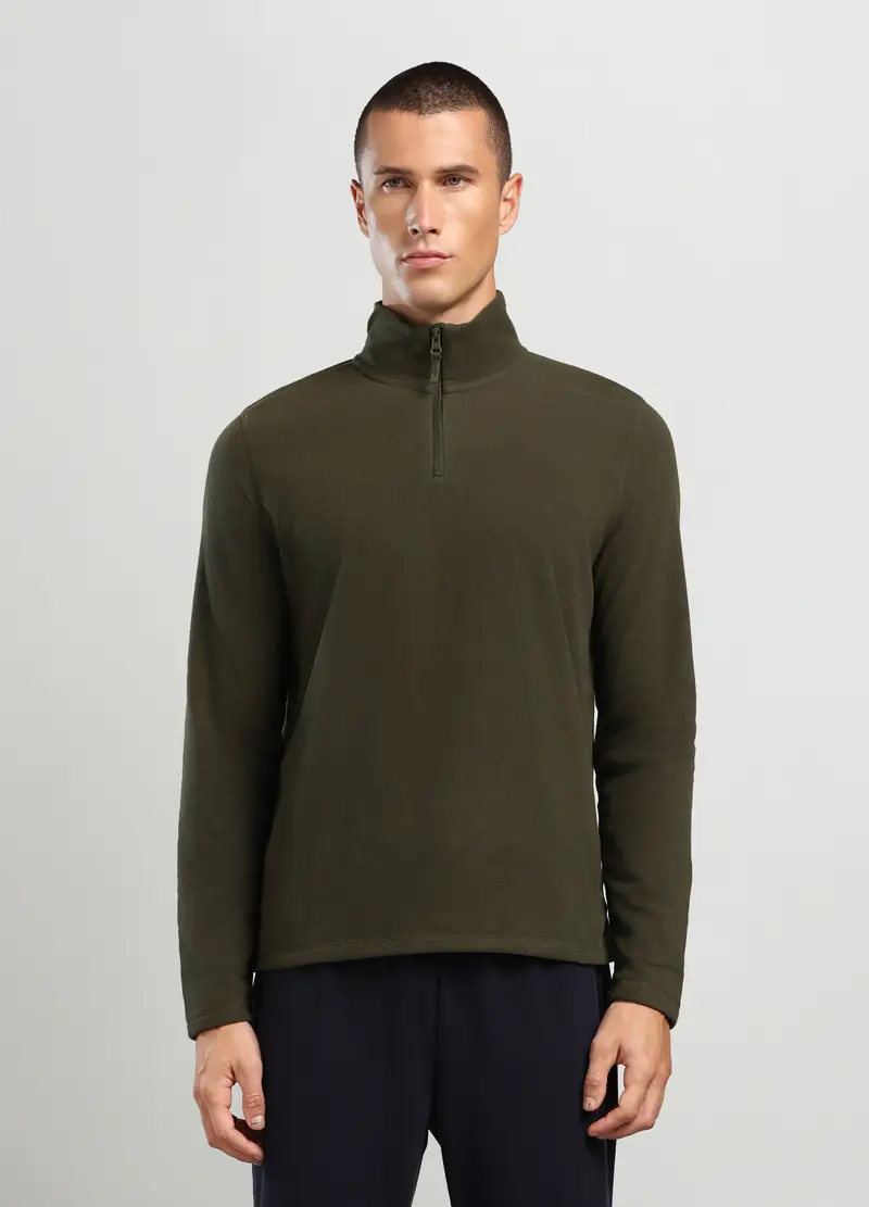 Felpa A Collo Alto Con Mezza Zip Uomo, Unisex, Marrone fango