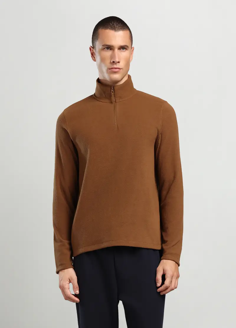 Felpa A Collo Alto Con Mezza Zip Uomo, Unisex, Marrone tabacco