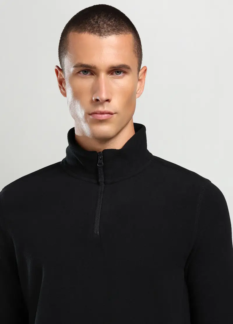 Felpa A Collo Alto Con Mezza Zip Uomo, Unisex, Nero miniatura 3