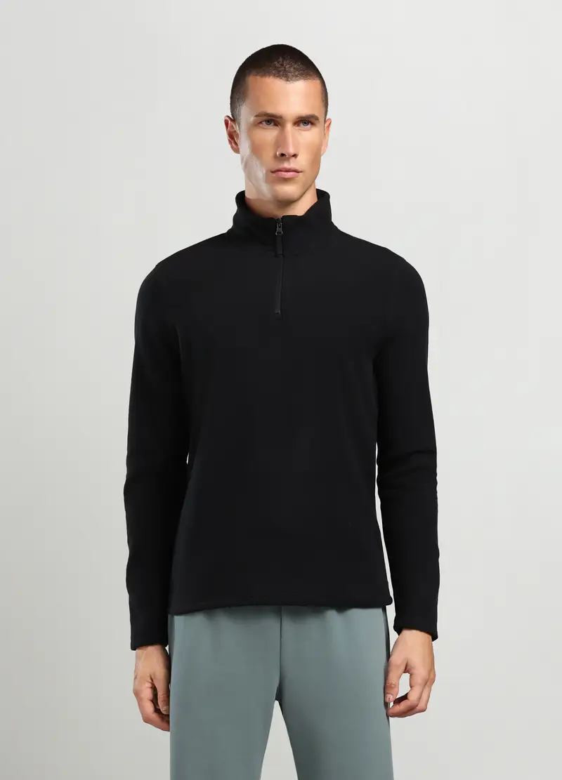 Felpa A Collo Alto Con Mezza Zip Uomo, Unisex, Nero