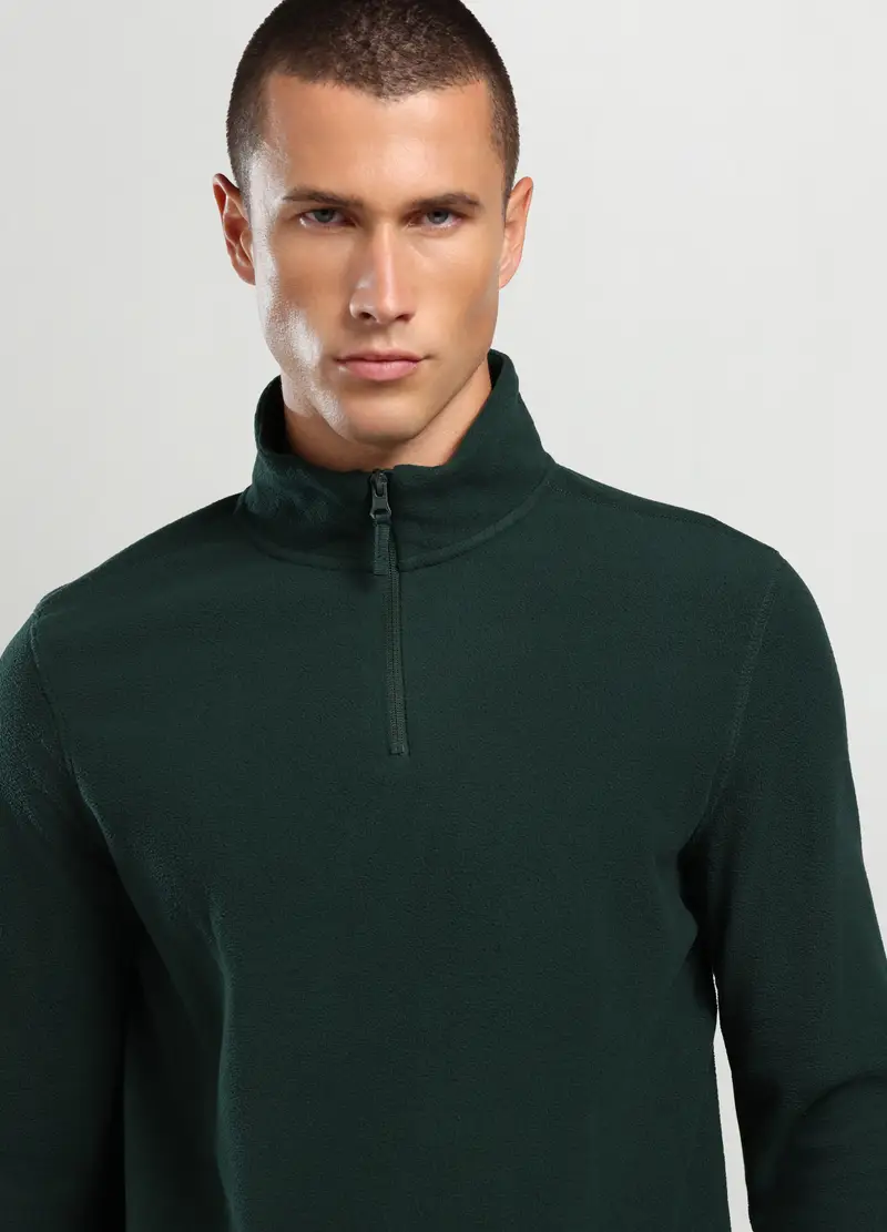 Felpa A Collo Alto Con Mezza Zip Uomo, Unisex, Verde foglia miniatura 3