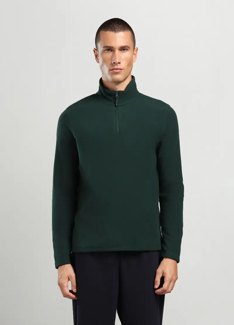 Felpa A Collo Alto Con Mezza Zip Uomo, Unisex, Verde foglia