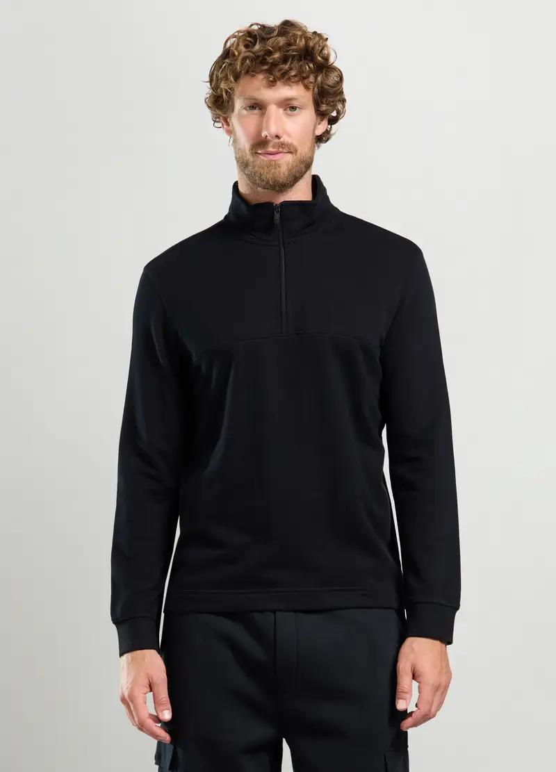 Felpa A Lupetto Con Mezza Zip Uomo, Unisex, Nero